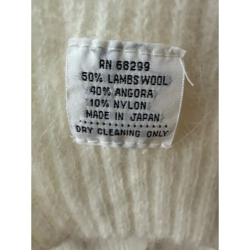 Vintage 80s Angora Lambswool Knit Scarf Ivory White Cream Minimal Soft Luxury